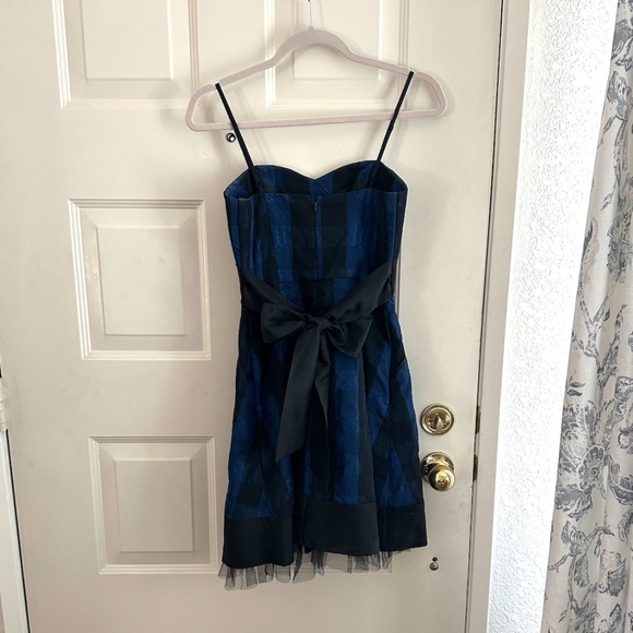 Blue Black Checkered Homecoming, formal Mini Dress with Deep Pockets and Bow - Picture 2 of 4